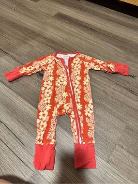 Baby Floral Zip-Front Footless Romper - red